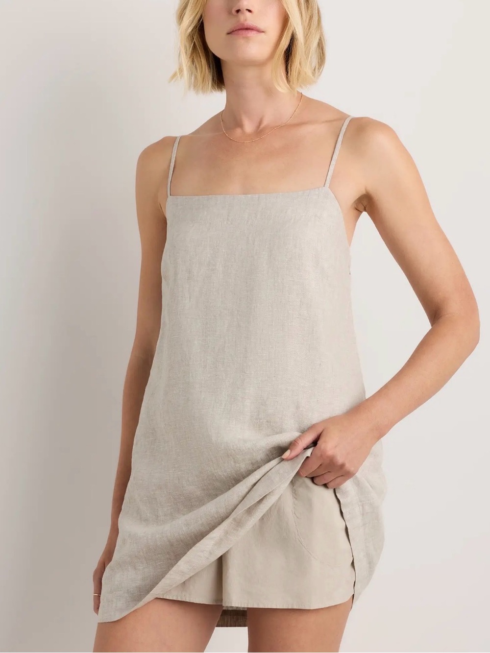 Simple Linen Slip Skort Dress in Light Beige - Picture 3 of 7